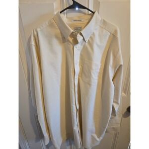 LL Bean Men's White Wrinkle Free Regular Fit Long Sleeve Dress Shirt 18x36 Cream